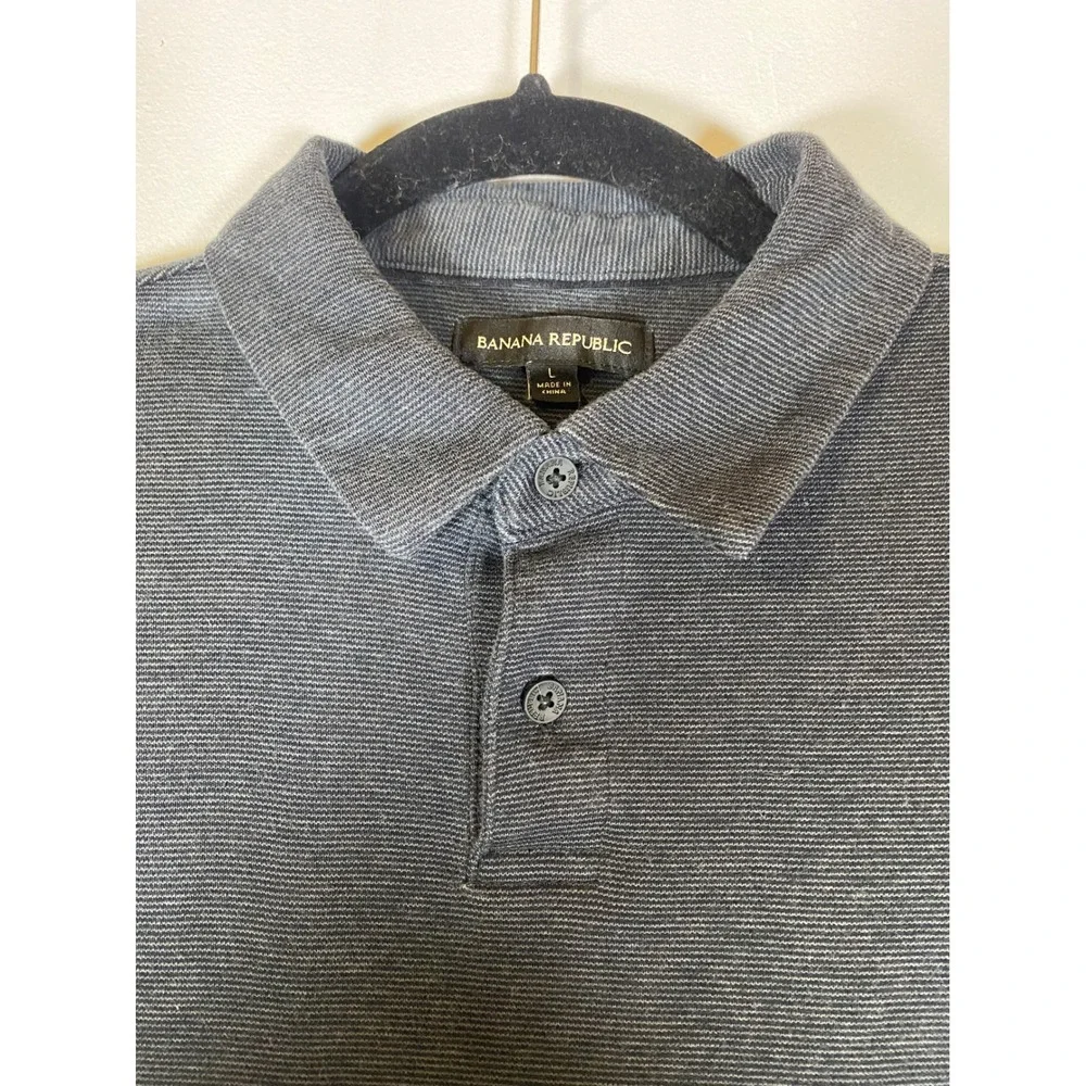 Banana Republic‎ Gray Black Cotton Polo Shirt Short Sleeve Casual L Preppy